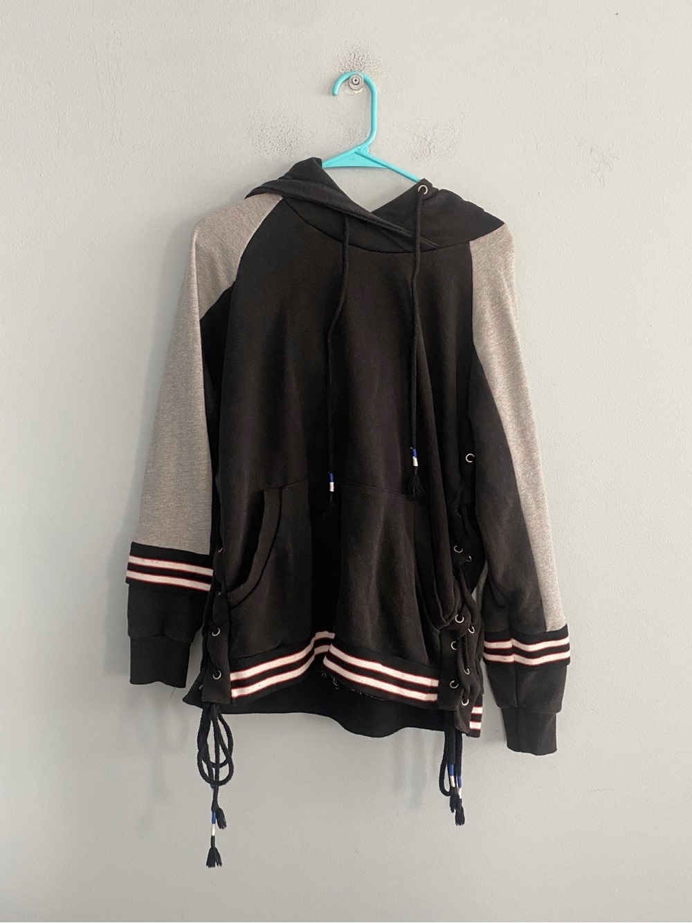 POL Black & Gray Lace-Up Hooded Pullover Sweatshirt